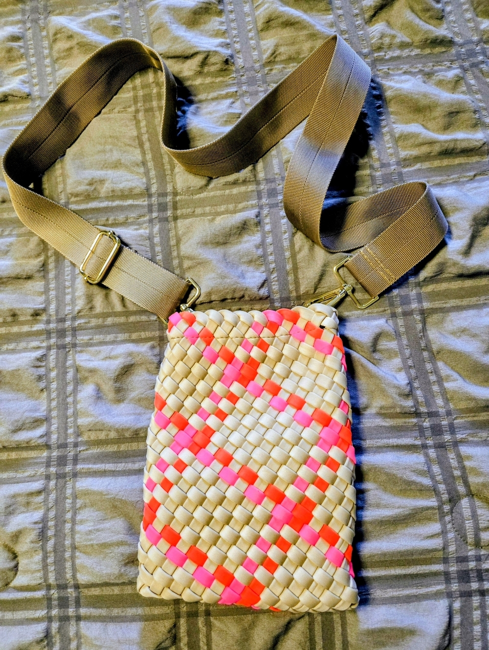 Woven Crossbody Bag by Haute Shore, New W/O Tags, Neutral With Bright Accents